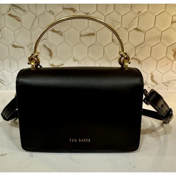 Ted Baker London SSLOANE  Black Leather Gold Top Handle Bag Padlock Charm - Picture 3 of 9